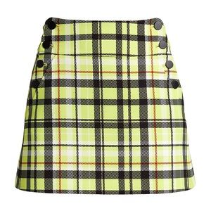 Alice + Olivia Donald Plaid Button Skirt in Freedom Plaid Lime Punch